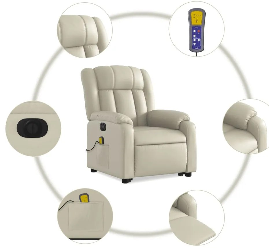 Poltrona reclinável elevatória elétrica couro artificial creme