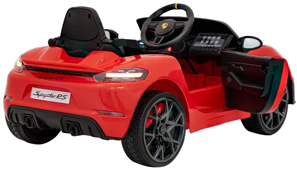 Carro elétrico para Crianças 12V Porsche Spyder RS 718, Rodas Espuma EVA, assento couro ecológico Carga até 30 kg Vermelho