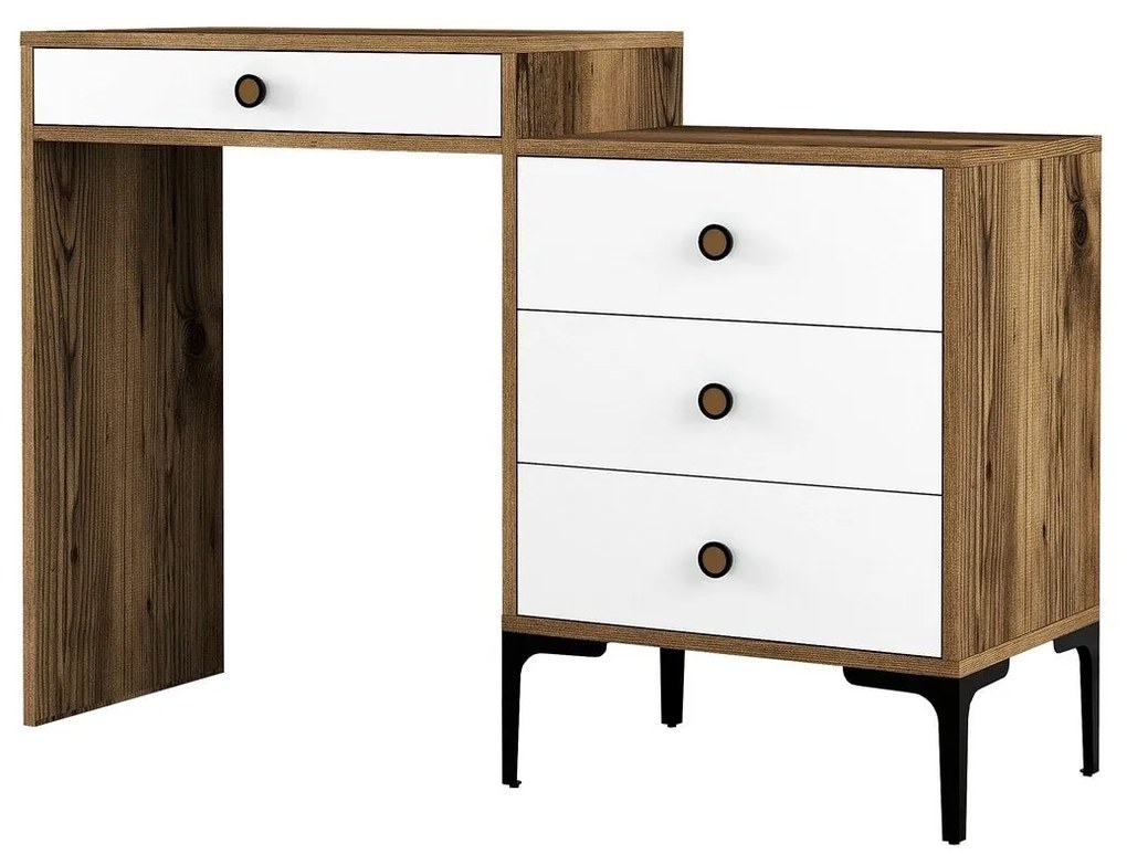 Mesa de Maquilhagem Lizbon500 – Nogueira/Branco – 124x84,7x40 cm