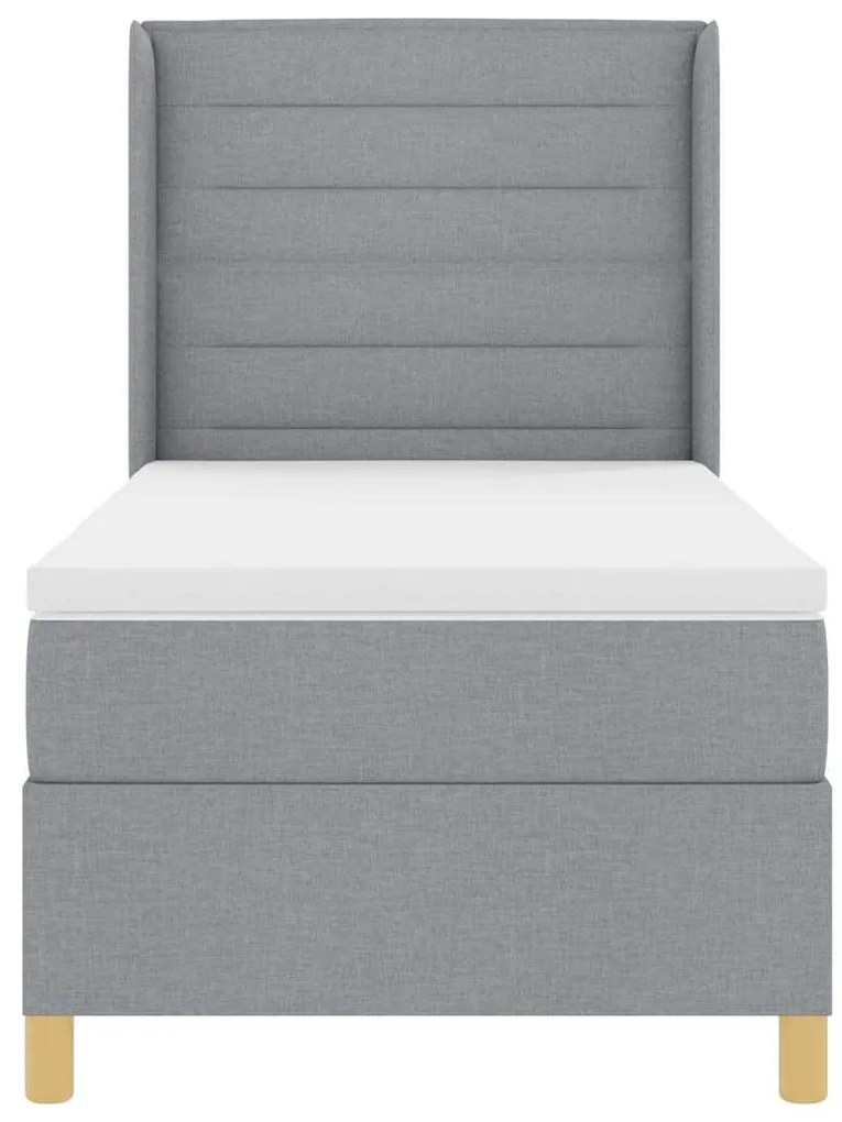 Cama Box com Colchão e Luz LED Cinza Claro 90x190 cm em Tecido