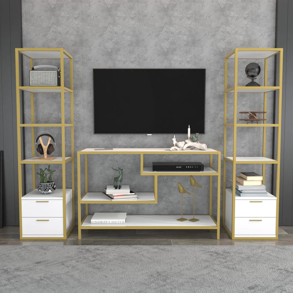 Unidade de TV Robbins – Dourado e Branco – 198 cm x 39 cm x 160 cm