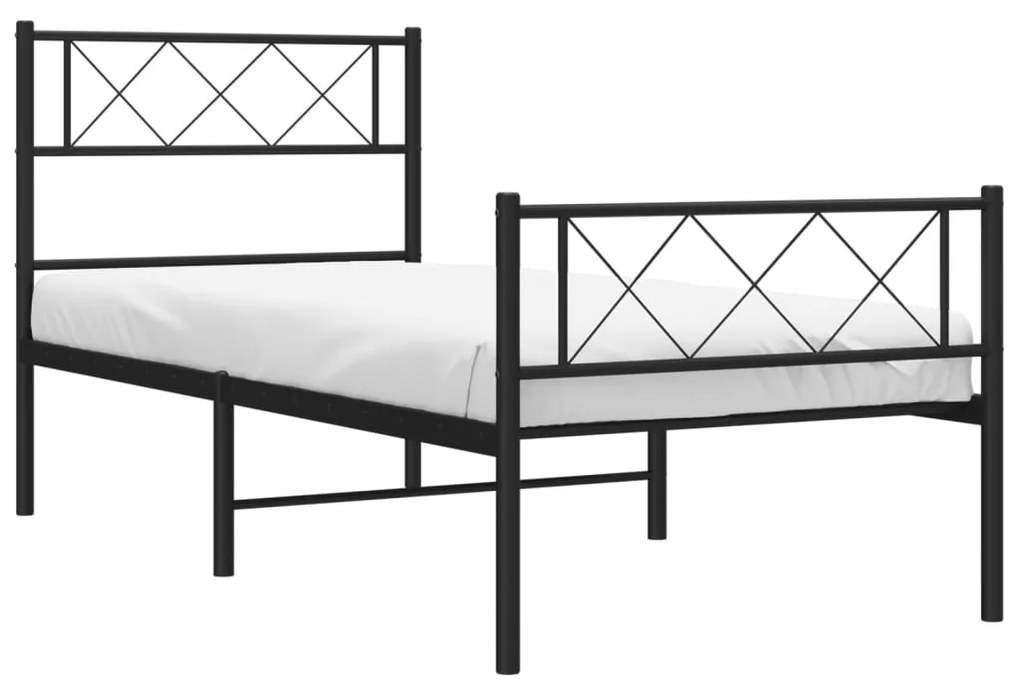 Estrutura de cama com cabeceira e pés 90x200 cm metal preto