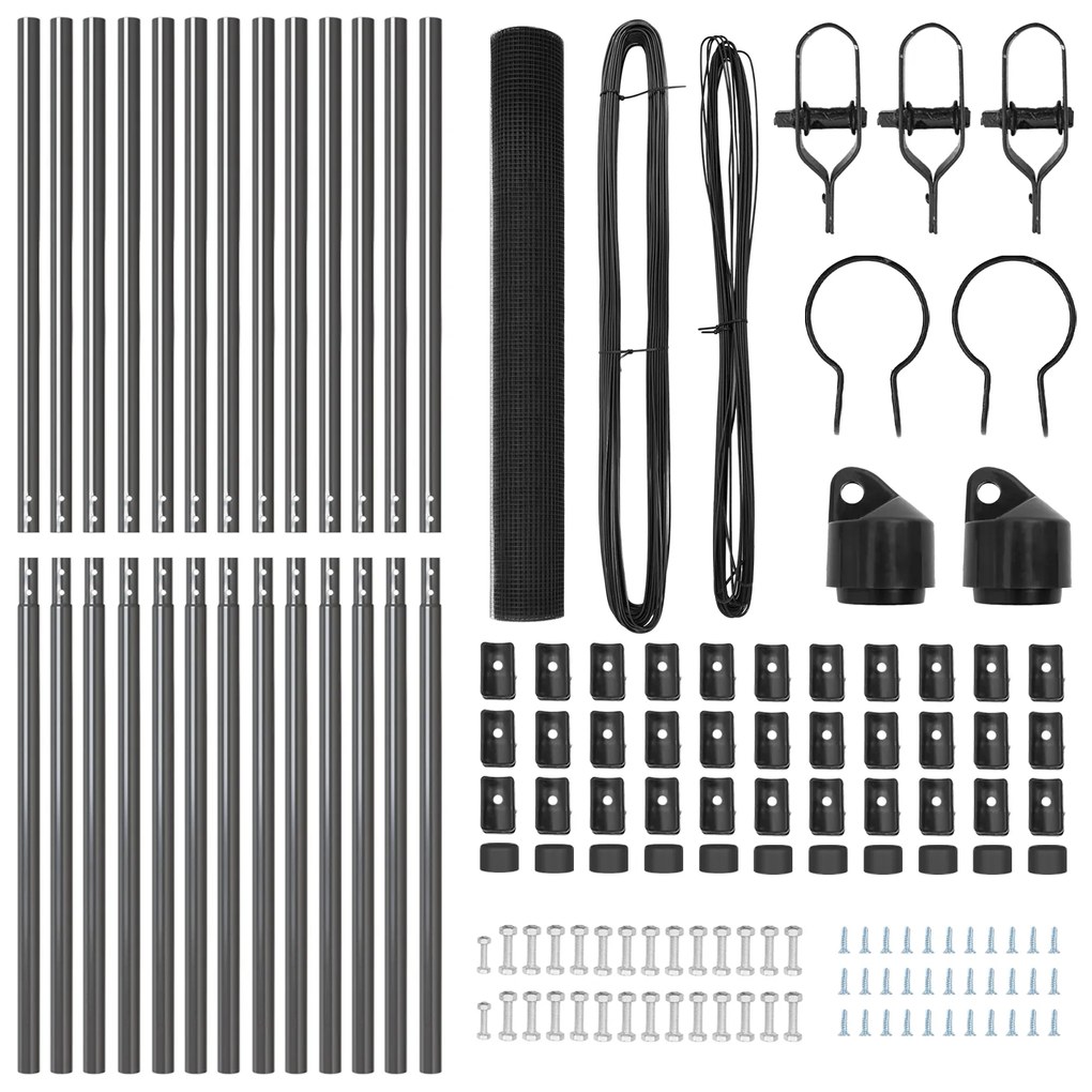 Conjunto de Postes de Cerca Conjunto de 2 Cinza Metal, Plástico