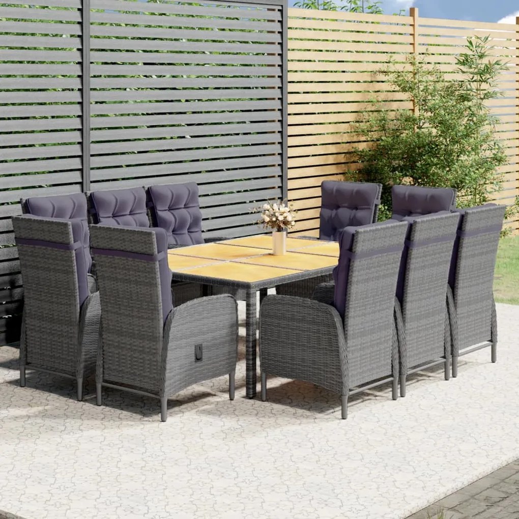vidaXL 11 pcs conjunto de jantar para jardim vime PE cinzento