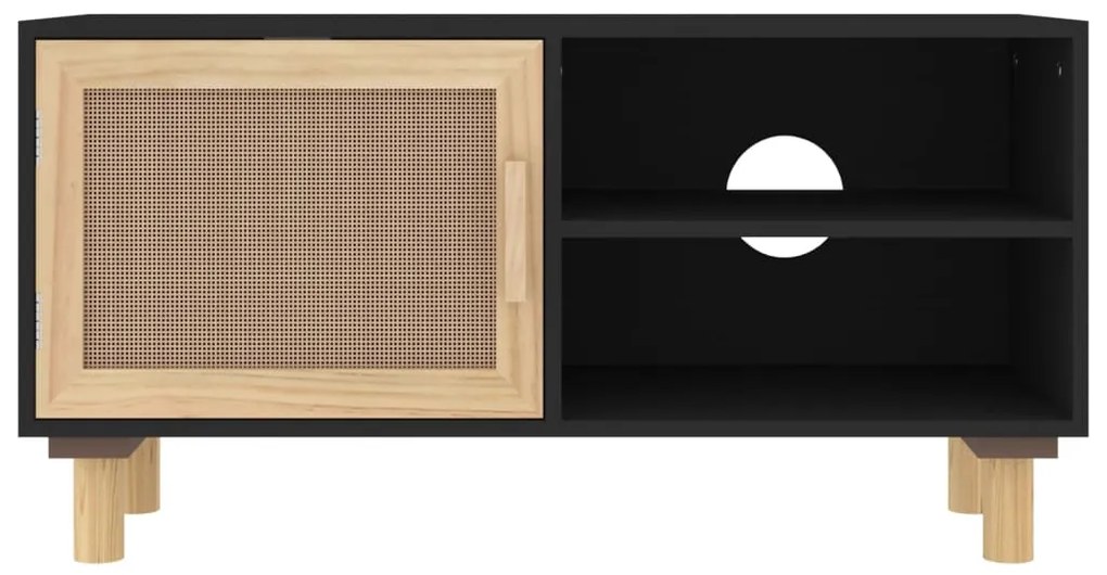 Móvel de TV 80x30x40 cm pinho maciço/vime natural preto