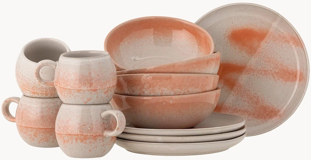 Conjunto de pequeno-almoço artesanal Paula, 4 pessoas, conjunto de 12