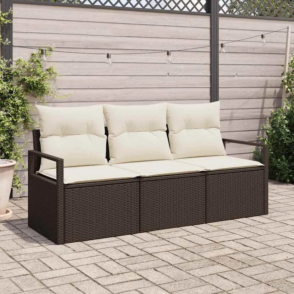 vidaXL Conjunto de Sofá de Jardim 3 Peças da com Almofadas em Rattan Sintético Marrom