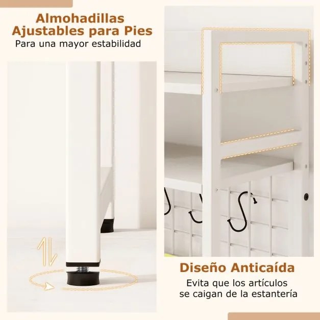 Estante de secretária sobre mesa com 4 níveis e compartimento aberto na parte traseira, 6 ganchos  94 x 25 x 73,5 cm branca