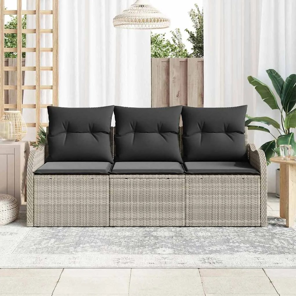 Conjunto de Sofá de Jardim vidaXL com Almofadas Cinza Claro Polyrattan