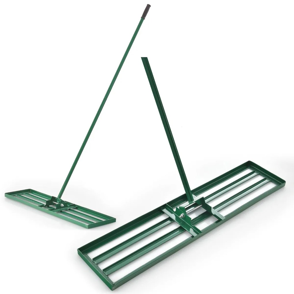 Ancinho de nivelamento de relva resistente com pega ergonómica para jardim, pátio, terrenos agrícolas 106 x 25 cm Verde
