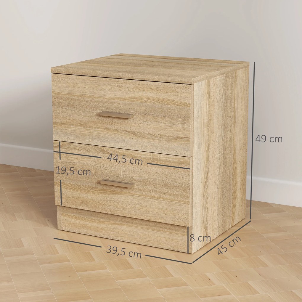 Mesa de Cabeceira Moderna Mesinha de Cabeceira com 2 Gavetas para Sala Quarto Capacidade 30 kg 45x39,5x49 cm Madeira