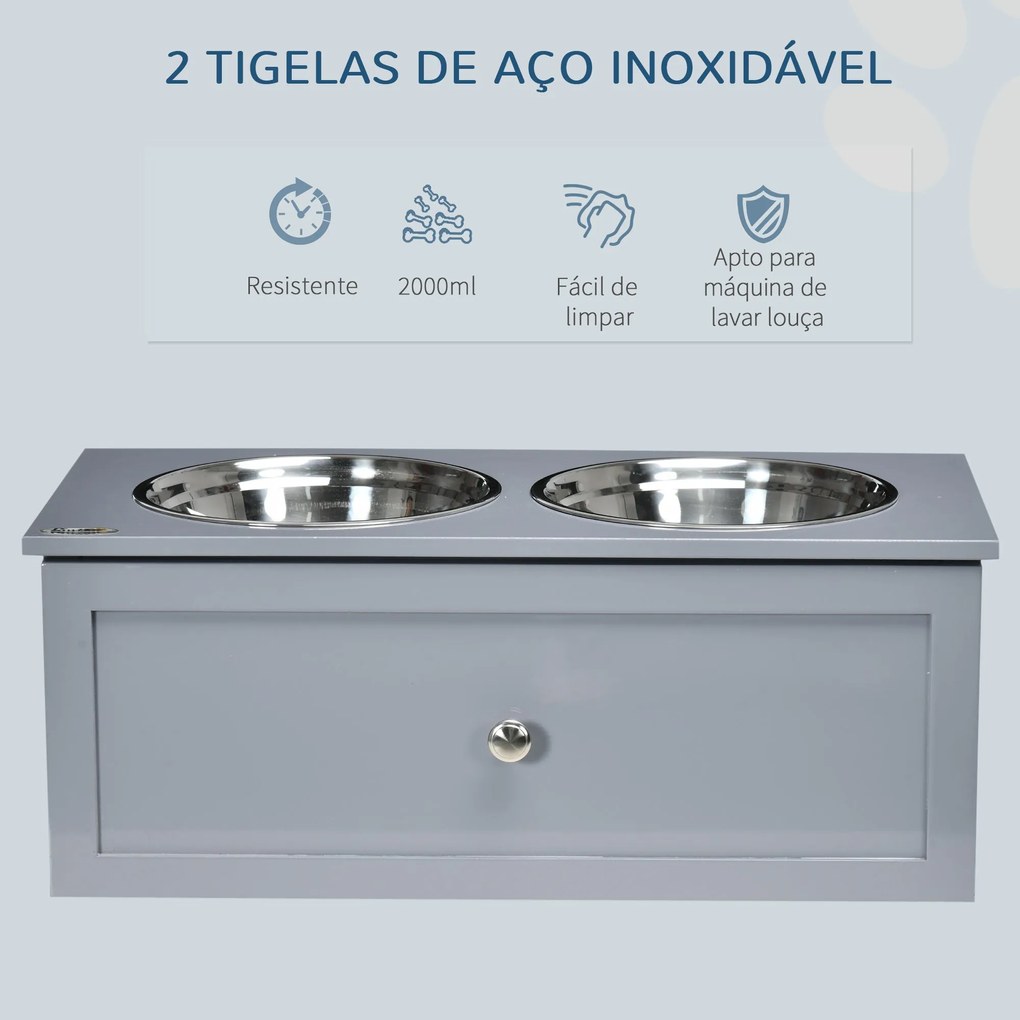PawHut Comedouro Elevado para Cães Médios com 2 Tigelas de 2000ml de A