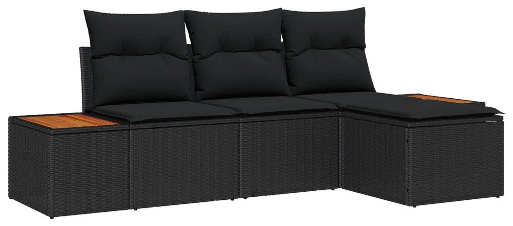 vidaXL Conjunto de Sofá de Jardim com almofada 4 pcs Preto vime PE