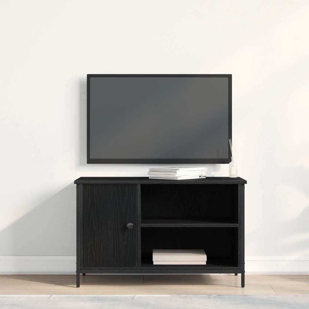 Armário para TV vidaXL Preto Carvalho 80x40x50 cm Madeira de Engenhari