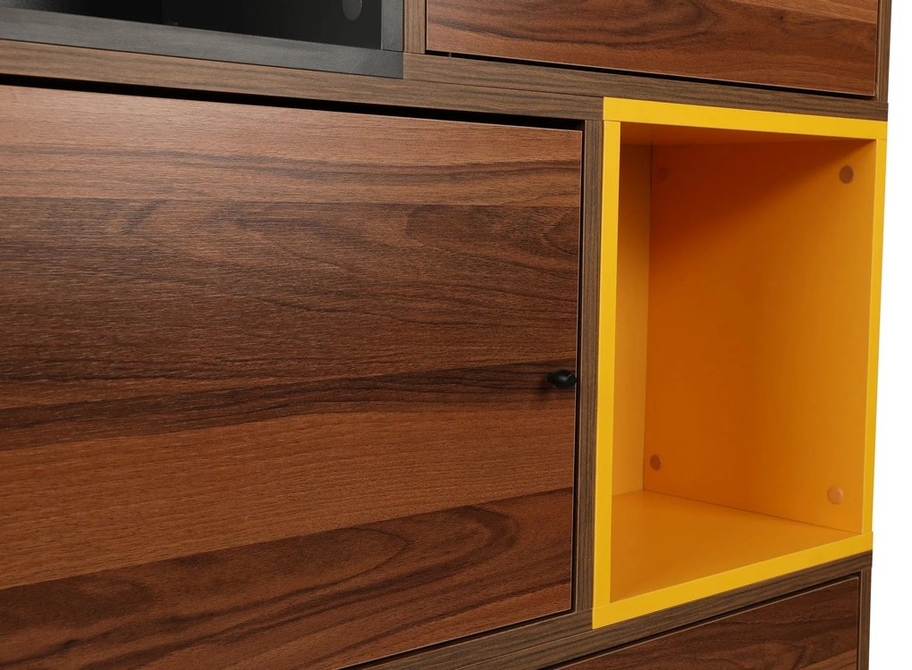 Estante Bengu – Nogueira, Antracite, Amarelo – 110x140x30 cm