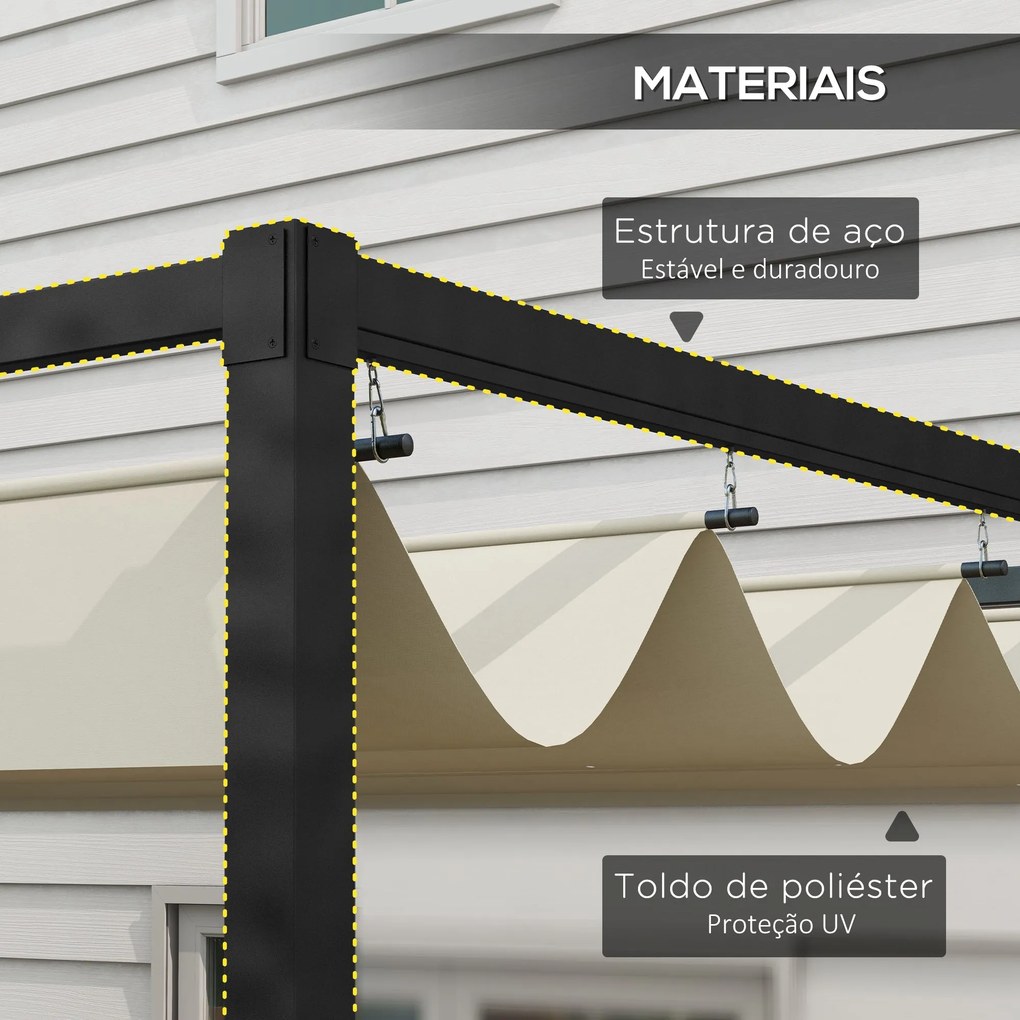 Pérgola 298x213x221 cm Pérgola de Jardim com Teto Retrátil de Poliéste