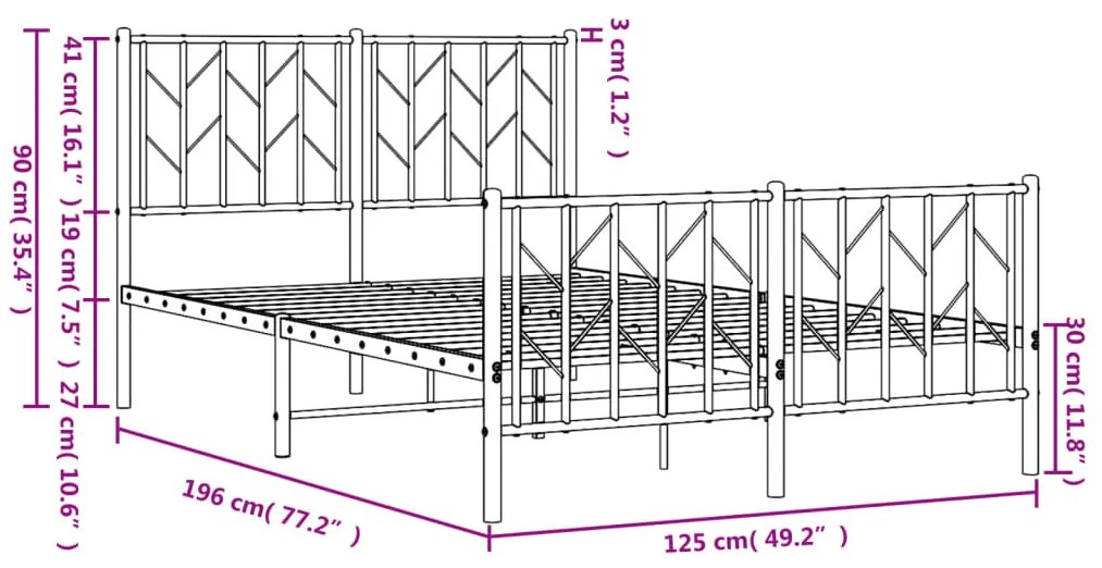 Estrutura de cama com cabeceira e pés 120x190 cm metal preto