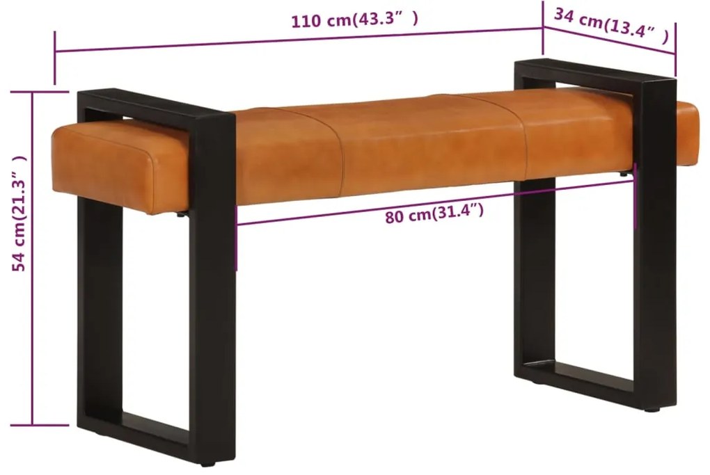 Banco 110 cm couro de cabra genuíno preto e castanho