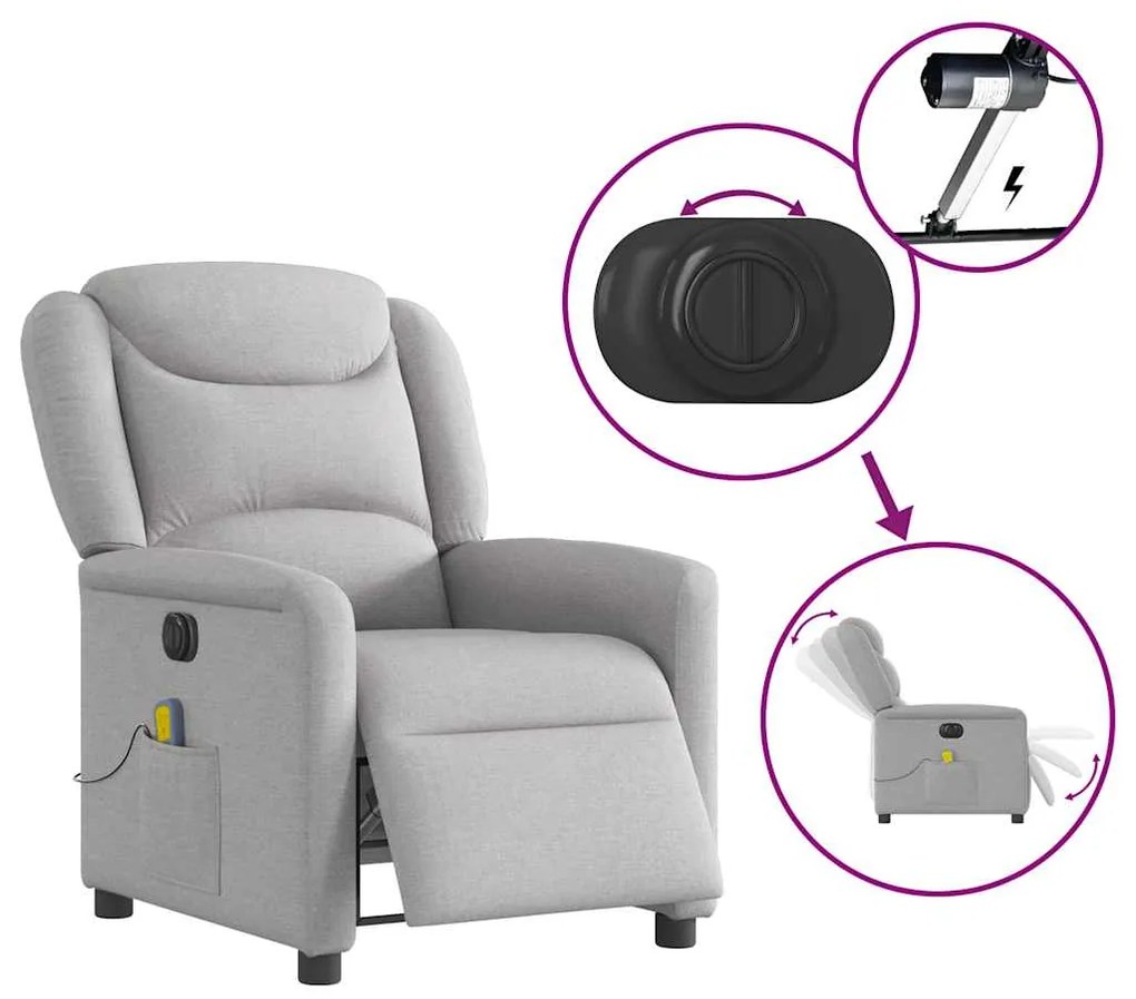 Poltrona massagens reclinável elétrica tecido cinzento-nublado
