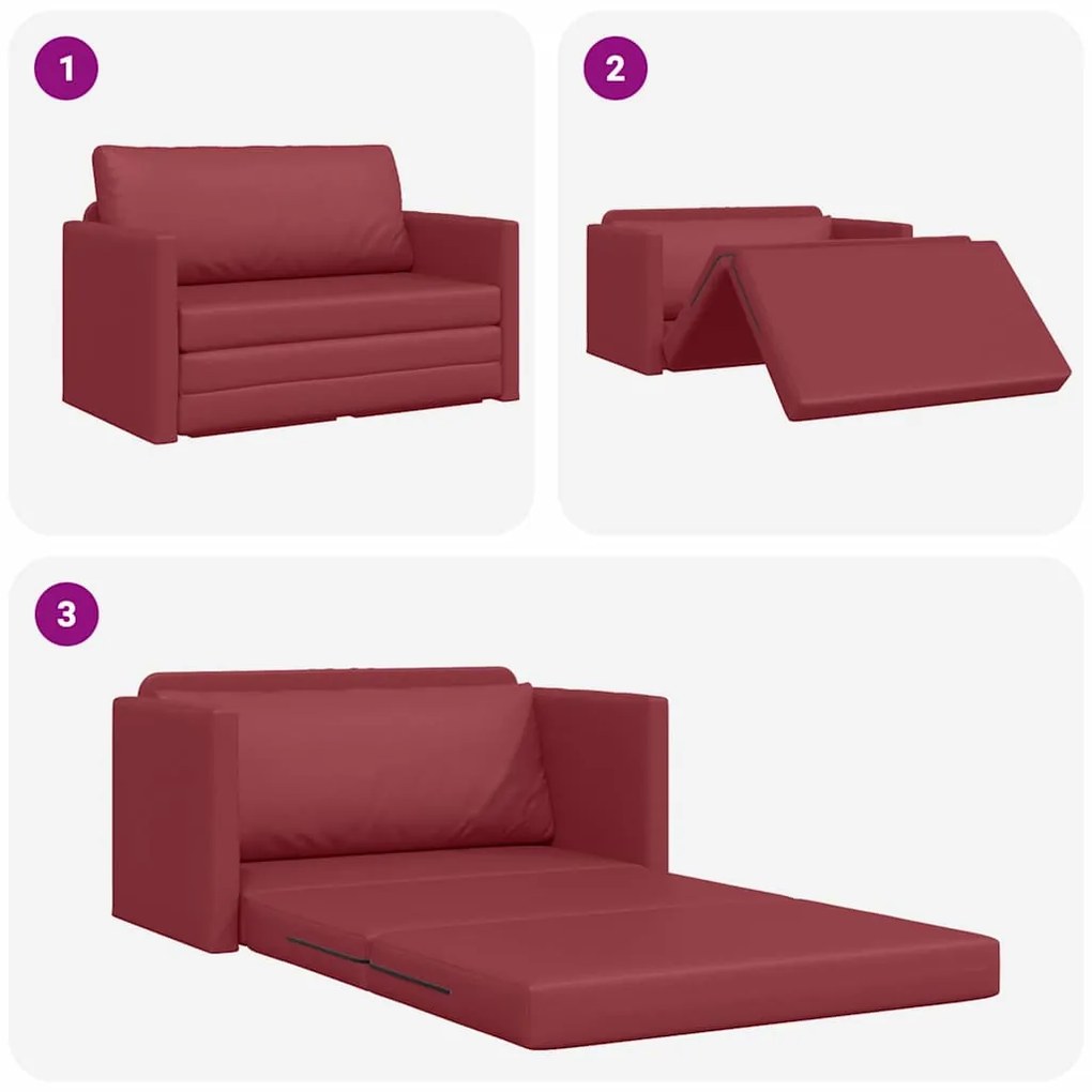Sofá Chão Cama 2 em 1 Vinho Vermelho 124x71x78 cm Couro Sintético