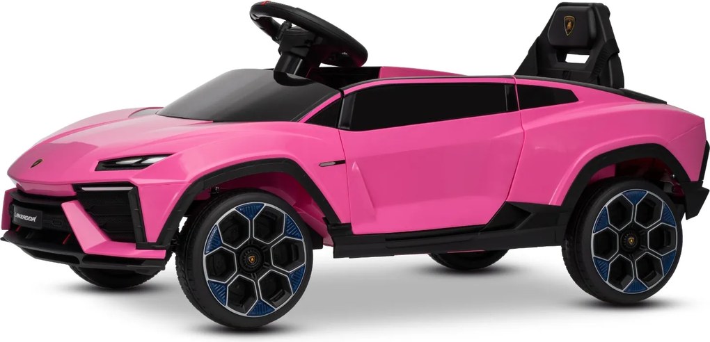 Carro elétrico para crianças Lamborghini Lanzador 12V com licença, bateria de lítio, luzes LED, controle remoto Rosa