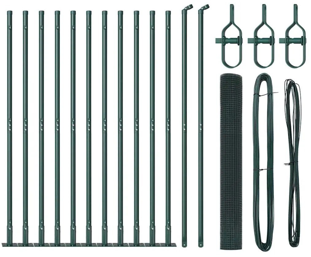 Cerca de Fio Soldado com 13 Postes Flangados Verde 0.8x25 m Aço