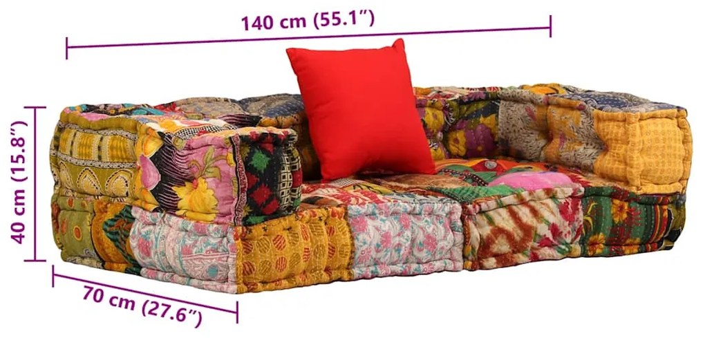Pufe modular de 2 lugares tecido em retalhos