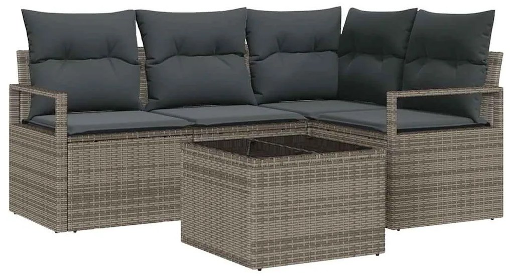 Conjunto de Sofá de Jardim 4 Peças com Almofadas de Rattan Preto