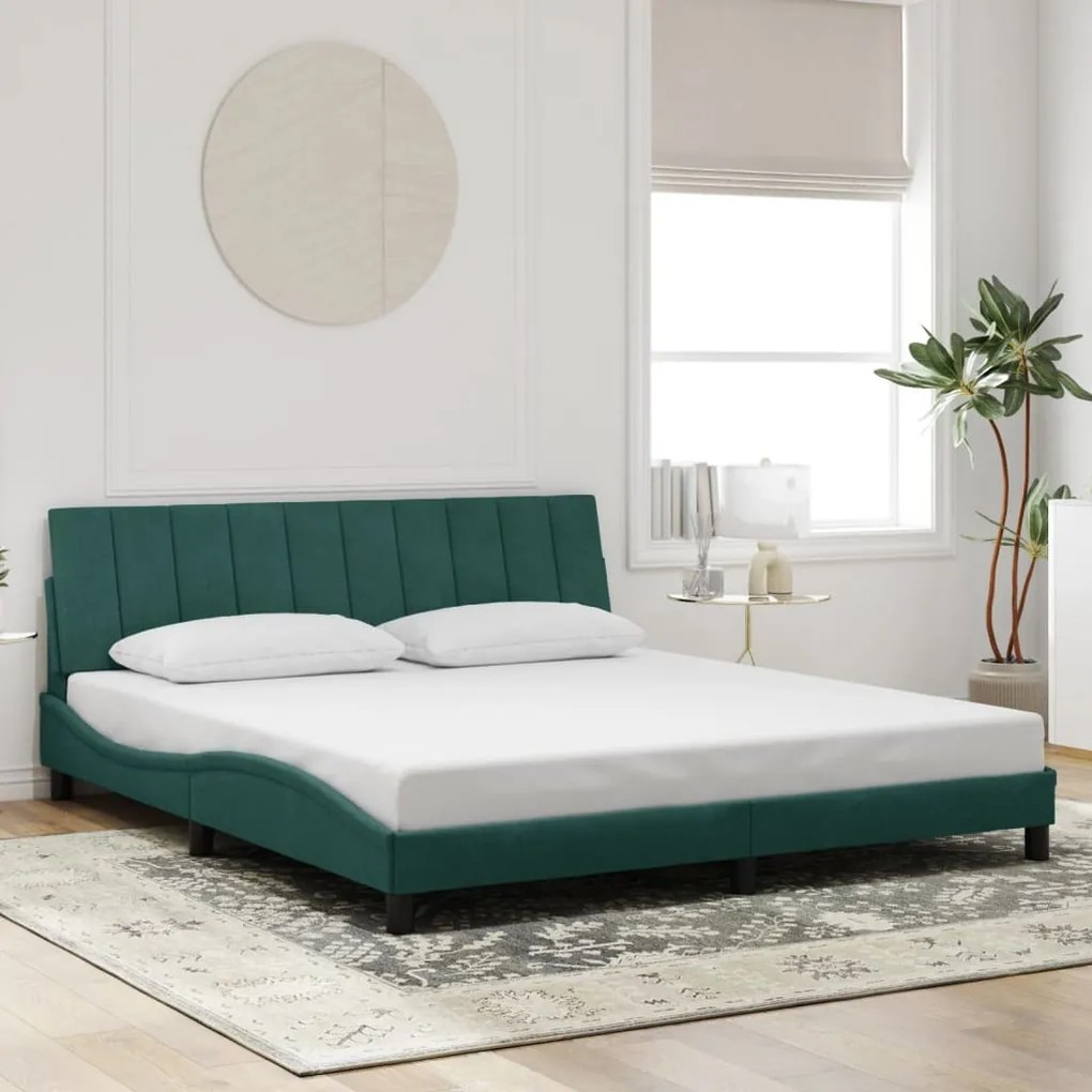 Estrutura de cama sem colchão 180x200 cm veludo verde-escuro