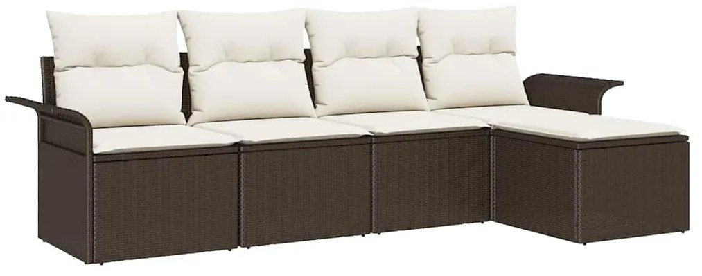 Conjunto de Sofá de Jardim vidaXL de 5 Peças com Almofadas Castanho Vi