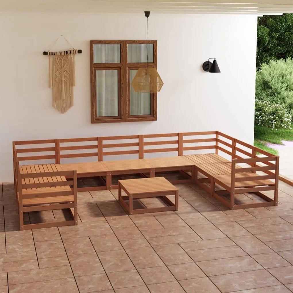 10 pcs conjunto lounge de jardim pinho maciço