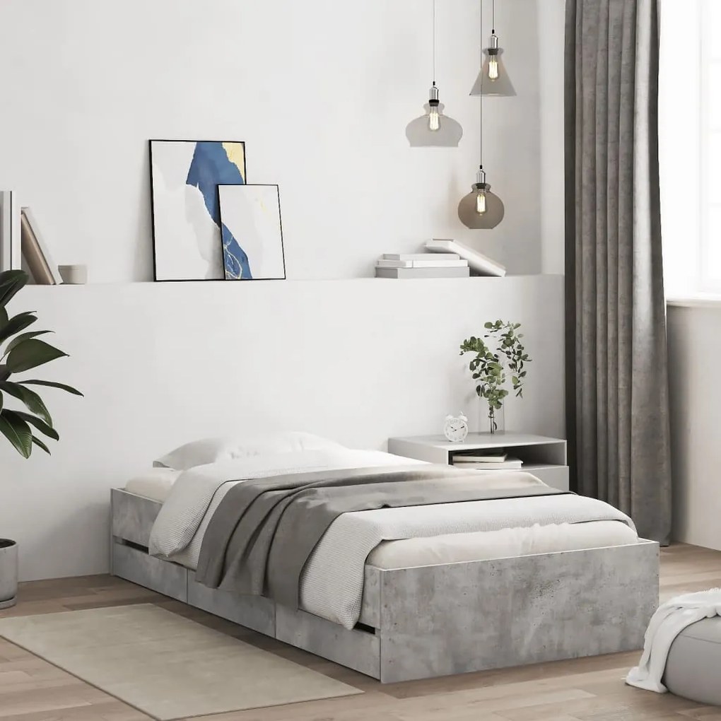 vidaXL Estrutura de cama c/ gavetas derivados de madeira cinza-cimento