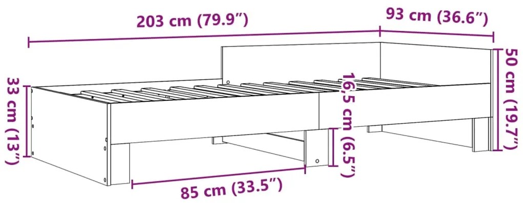 Estrutura cama 90x200 cm derivados de madeira cinzento sonoma
