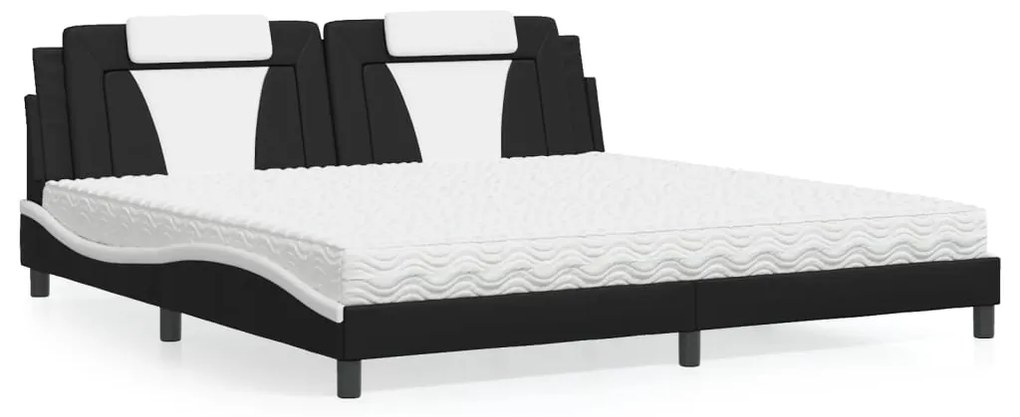 vidaXL Cama com colchão 200x200 cm couro artificial preto e branco