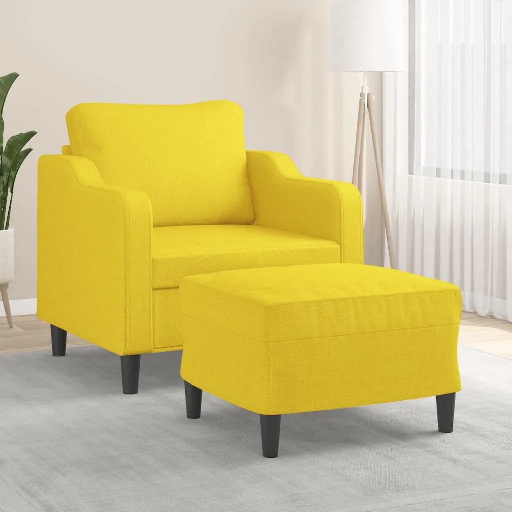 Poltrona com apoio de pés 60 cm tecido amarelo-claro