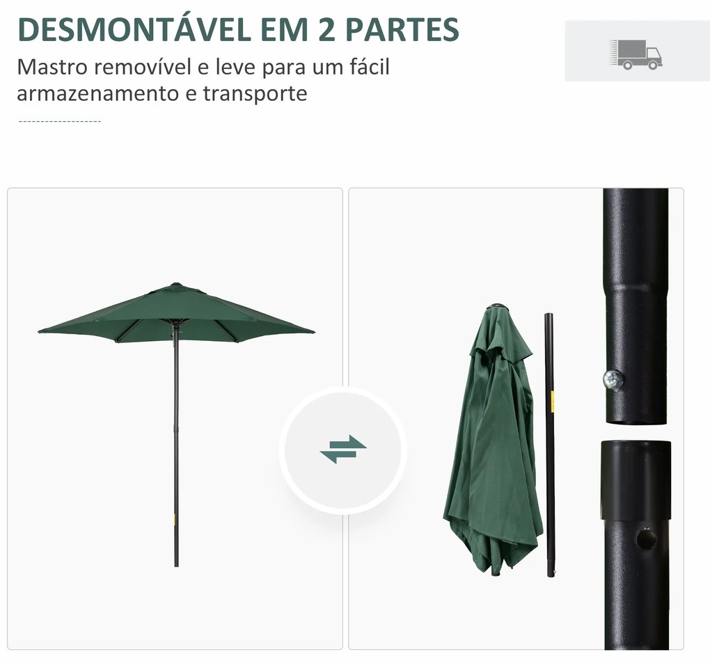 Chapéu de Sol de Jardim Ø2x2 m Chapéu de Sol com Mastro de Alumínio Manivela Teto com Ventilação Verde