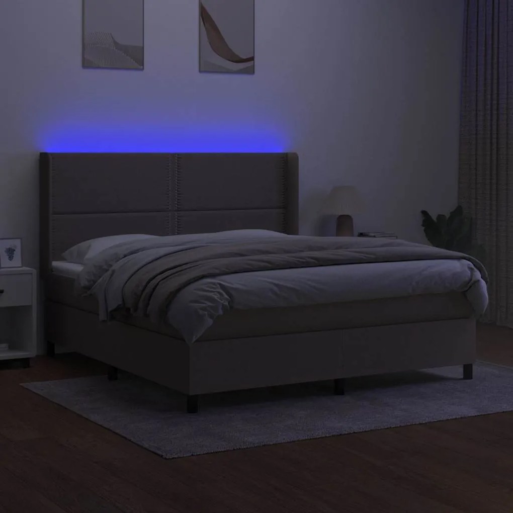 Cama box spring colchão/LED 180x200cm tecido cinza-acastanhado