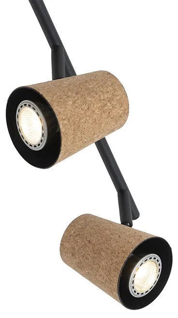 Candeeiro de teto com focos ajustáveis preto com abajur em cortiça 4 luzes - Corky Rústico