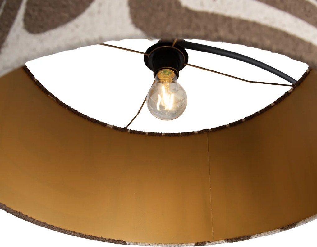 Candeeiro de pé preto com abajur às riscas castanho e bege 50cm - XXL