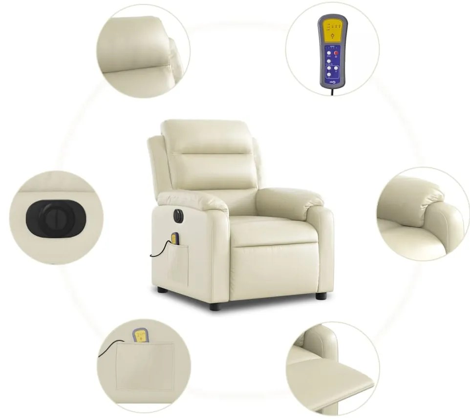 Poltrona massagens reclinável elétrica couro artificial creme