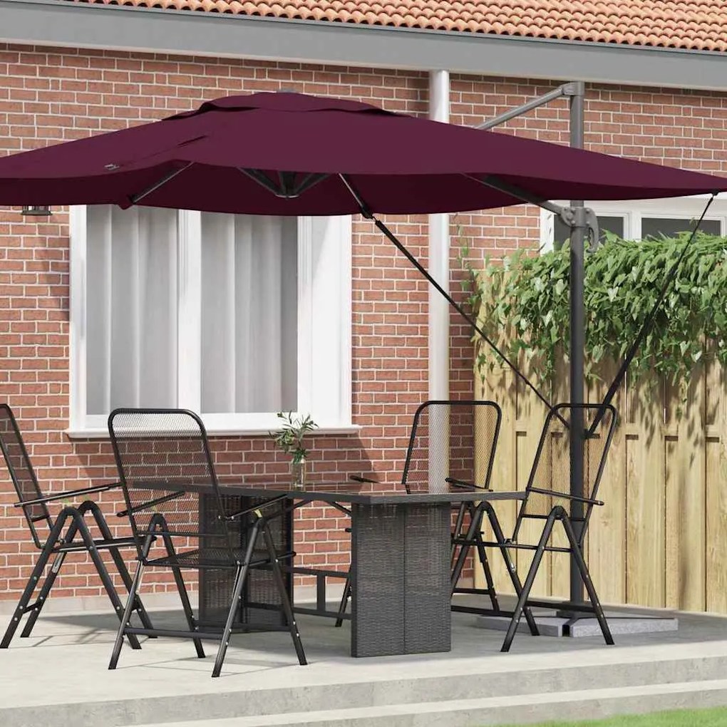 vidaXL Guarda-sol Cantilever Roma Bordô 286x285x265 cm Alumínio