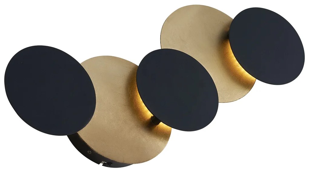 Candeeiro de Parede Moderno Preto com Dourado incl. LED 3 Níveis de Dimmerizável 5-Luzes - Sunrise 3 Moderno