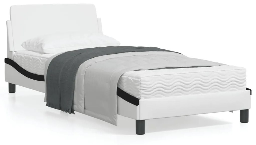 vidaXL Estrutura cama c/cabeceira couro artificial 80x200 branco/preto