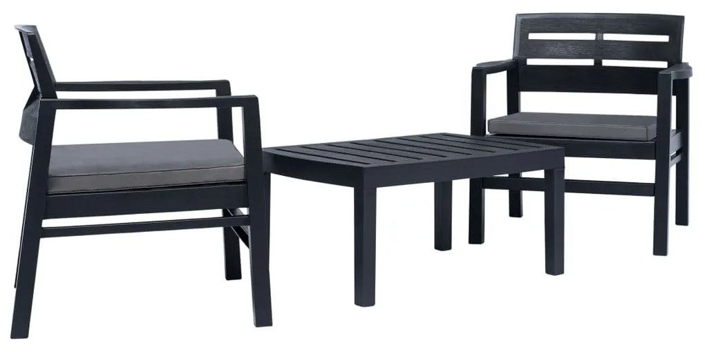 vidaXL Conjunto lounge para jardim 3 pcs plástico antracite