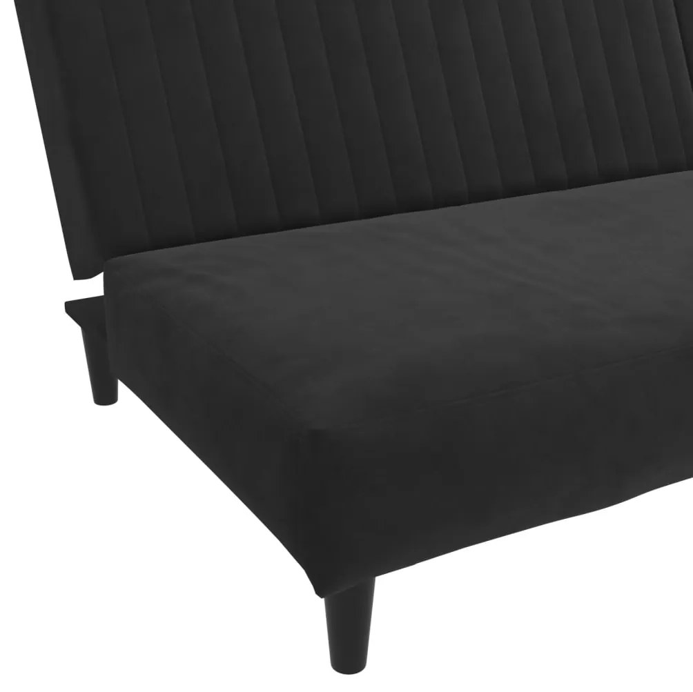 Sofá-cama de 2 lugares veludo preto