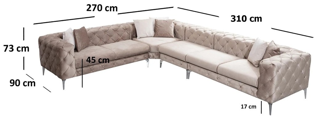 Sofá de Canto Como – Bege – 310 cm x 73 cm x 270 cm