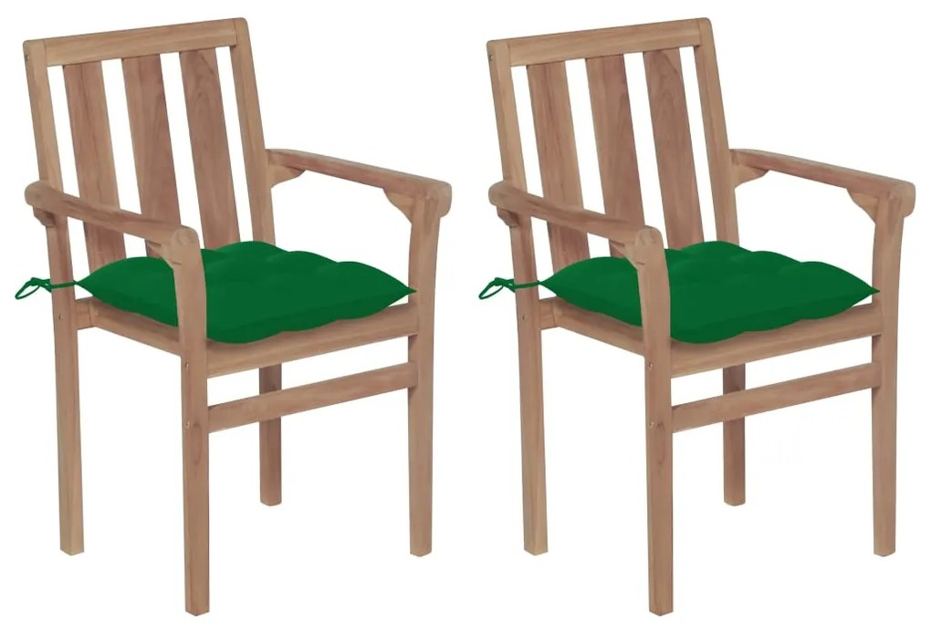 Cadeiras de jardim c/ almofadões verde 2 pcs teca maciça