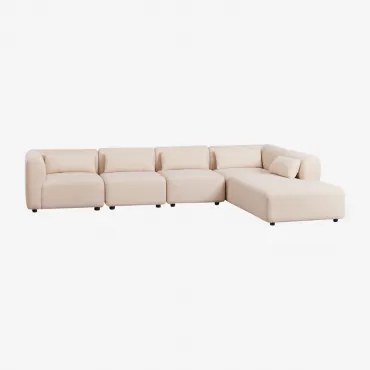 Sofá Modular De 5 Peças Com Chaise Longue Direita Fogler Tecido Pele De Borrego Bege Creme - Sklum