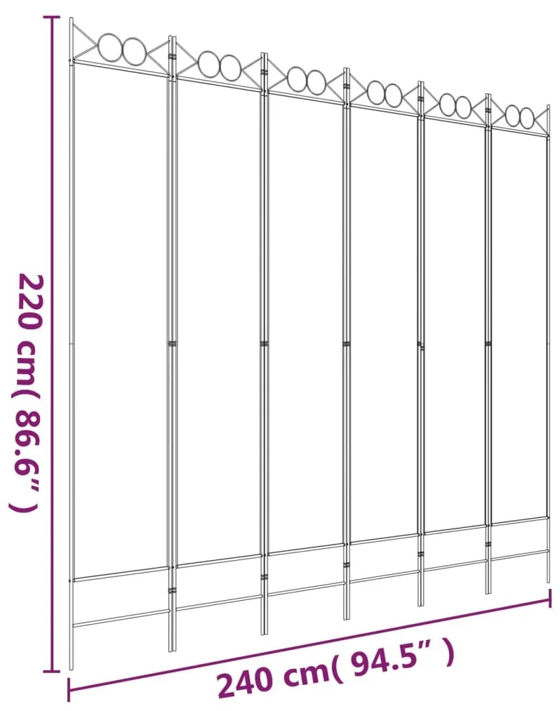 Divisória/biombo com 6 painéis 240x220 cm tecido branco
