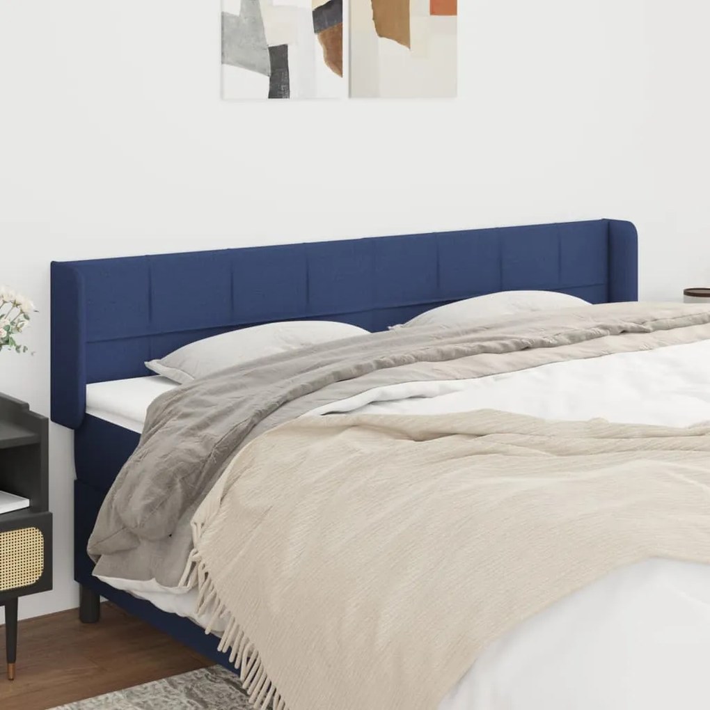 3118796 vidaXL Cabeceira de cama c/ abas tecido 203x16x78/88 cm azul